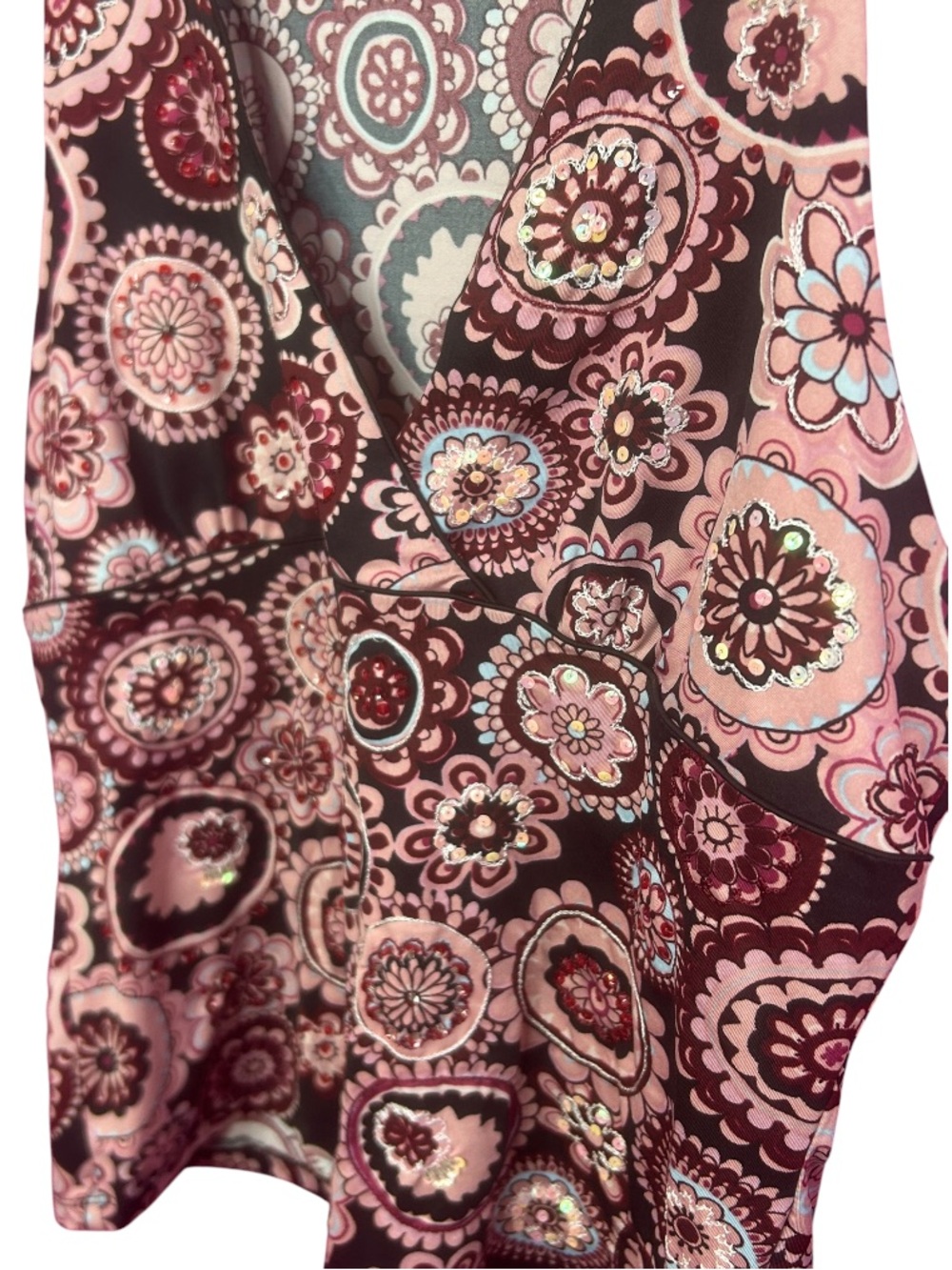 Y2K Pink Maroon Paisley Sleeveless Sequins V Neck - Picture 3 of 4